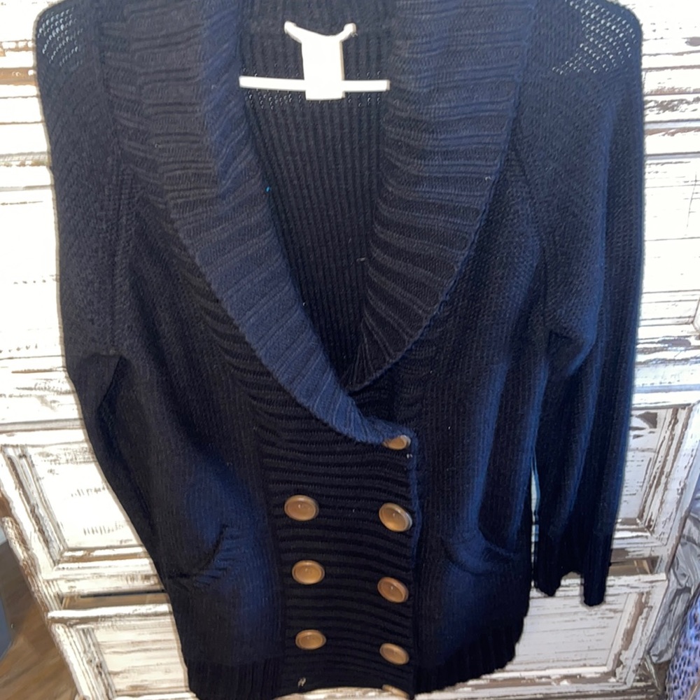 One clothing like new missing one button black sweater jacket cute size large